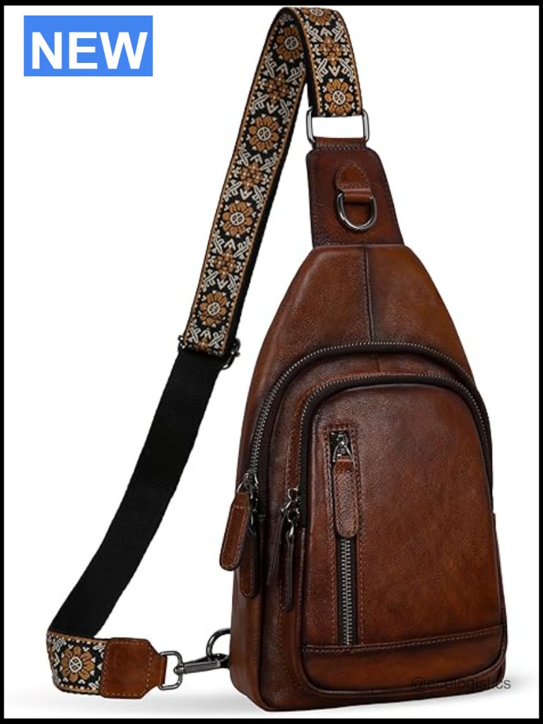 Genuine Leather Sling Bag Crossbody Fanny Pack Multi-Pocket Travel Chest Bag